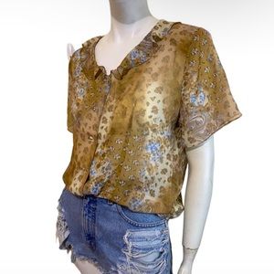 Vintage Y2K Sheer Fancy Paisley Floral PrairieCore Button Down Top Sz L